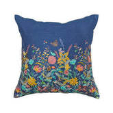 LINEN BLUE MACHINE EMBROIDERY FLORAL CUSHION COVER (40X40CMS)