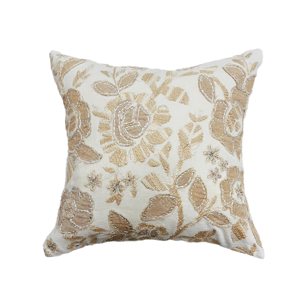 GOLD FLORAL COTTON VELVET MACHINE EMBROIDERY CUSHION COVER (45X45CMS)