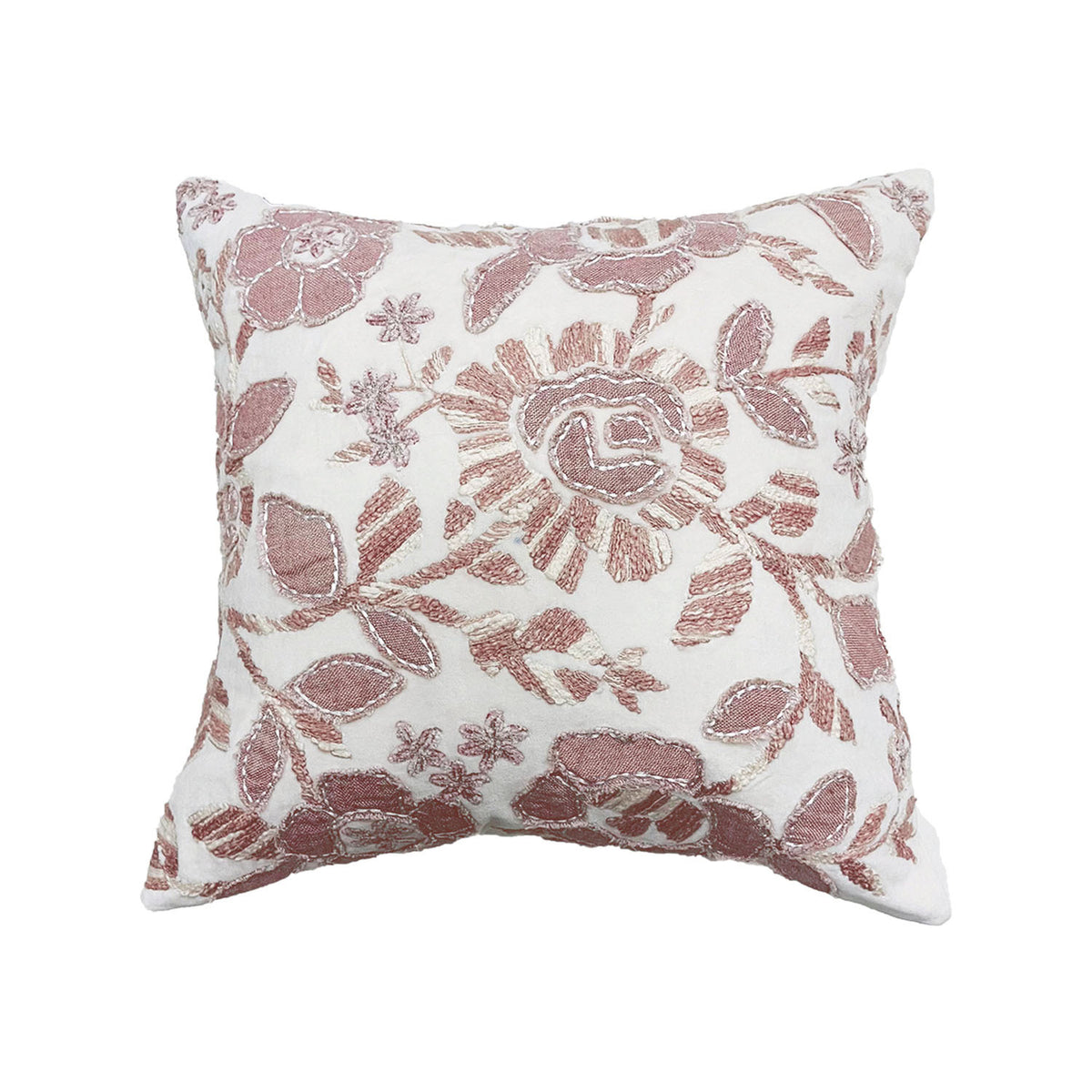 BLUSH FLORAL COTTON VELVET MACHINE EMBROIDERY CUSHION COVER (45X45CMS)